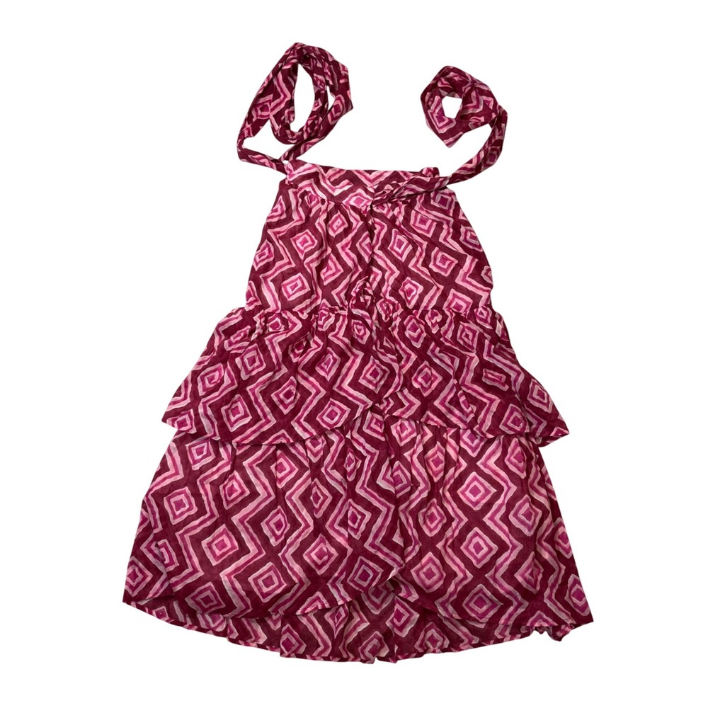 Banjanan Pink Geometric Diamond Tiered Cotton Wrap‎ Midi Skirt Womens Size XS